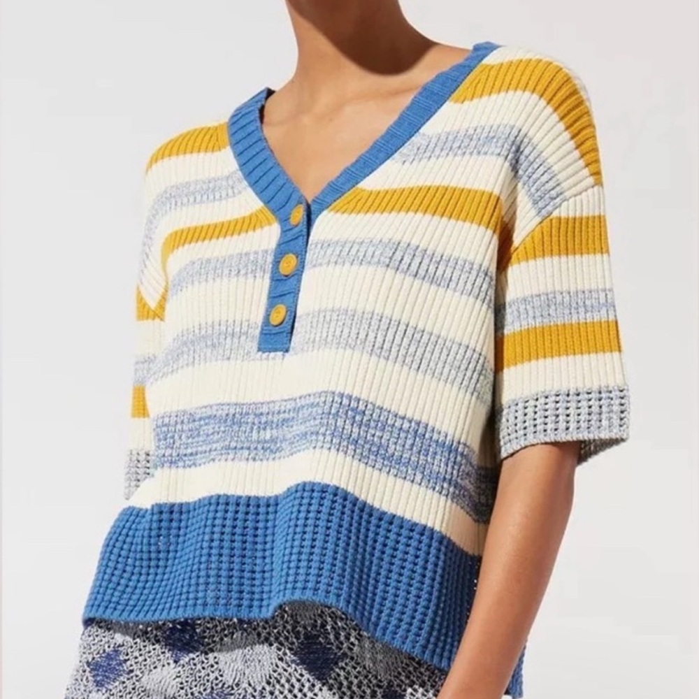 SOLID & STRIPED Blue and Yellow Striped Pullover